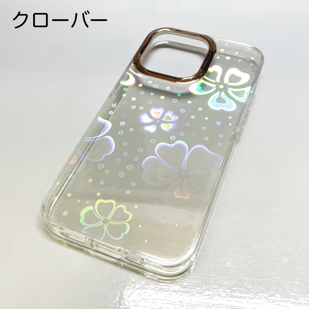 iPhone 13 Pro Max 角度によって模様が変わるホログラムTPU透明ソフトケース 耐衝撃ケース かわいい 水玉 ハート