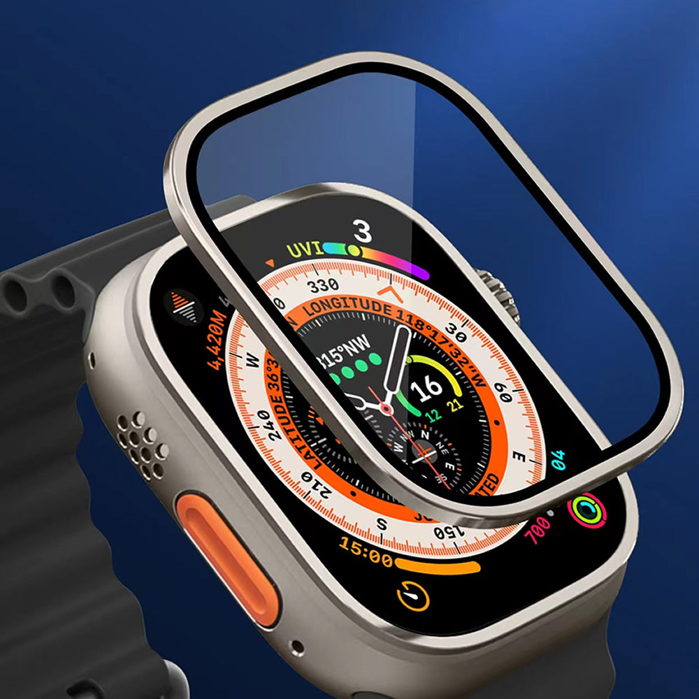 Apple Watch Ultra 用アルミフレーム搭載強化ガラス 9H 光沢ツヤツヤ高透明度