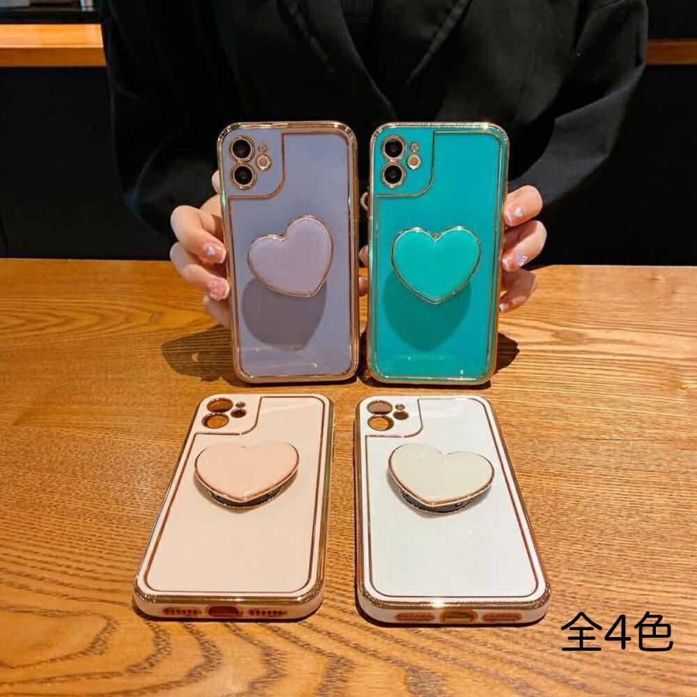 iPhone12 Pro Max mini ハートモチーフ スタンド機能付き ケース 鍍金仕上げ TPU ケース カメラまで保護 ソフトTPU  スマホケース 全4色 11 Pro Max 7/8/SE2/SE3