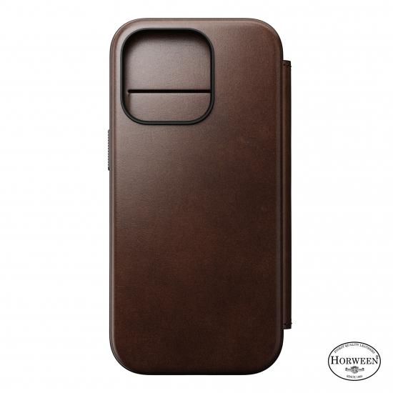 NOMAD Modern Leather Folio for iPhone 16 Pro ラスティックブラウン