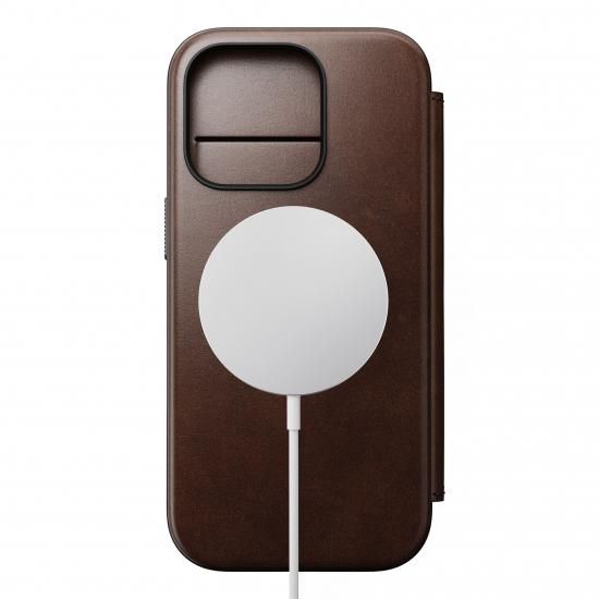 NOMAD Modern Leather Folio for iPhone 16 Pro ラスティックブラウン