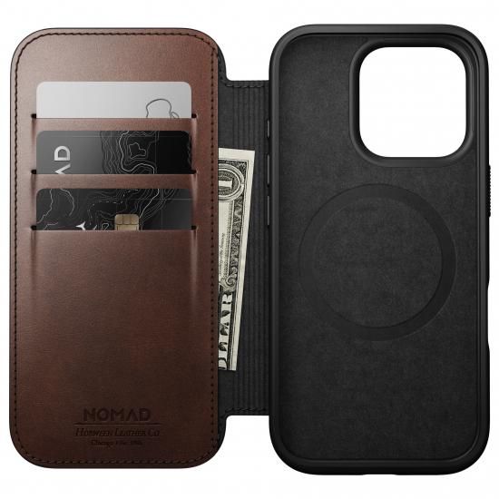 NOMAD Modern Leather Folio for iPhone 16 Pro ラスティックブラウン