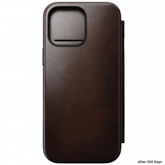 NOMAD Modern Leather Folio for iPhone 16 Pro Max ラスティックブラウン