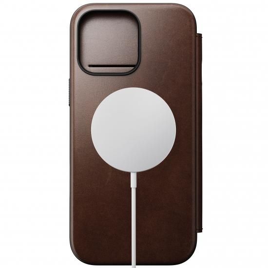 NOMAD Modern Leather Folio for iPhone 16 Pro Max ラスティックブラウン