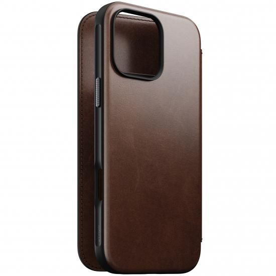 NOMAD Modern Leather Folio for iPhone 16 Pro Max ラスティックブラウン