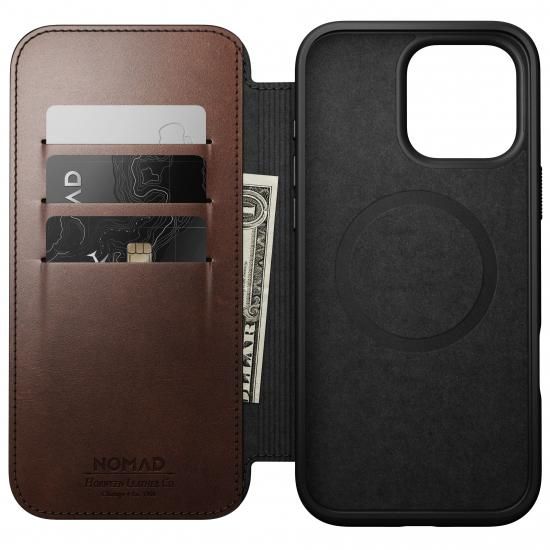 NOMAD Modern Leather Folio for iPhone 16 Pro Max ラスティックブラウン