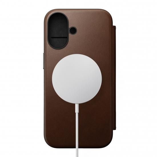 NOMAD Modern Leather Folio for iPhone 16 ブラウン
