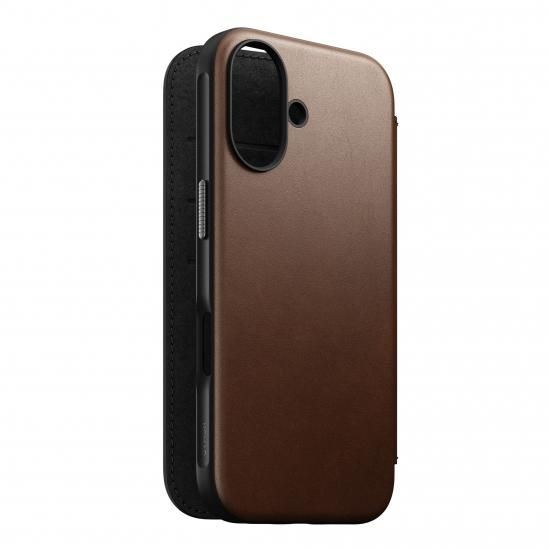 NOMAD Modern Leather Folio for iPhone 16 ブラウン