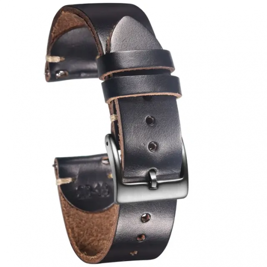 MP2L Horween Leather Band Soft ブラック（ステンレススチールラグ）