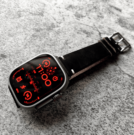 MP2L Horween Leather Band Soft ブラック（ステンレススチールラグ）