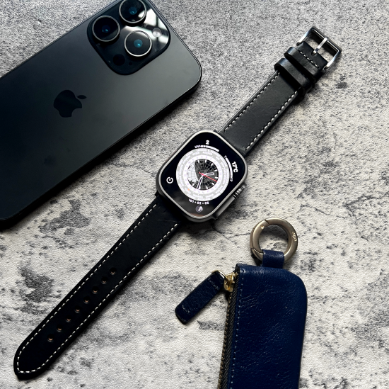 MP2L Horween Leather Band Stitch ブラック／ホワイトステッチ（ステンレススチールラグ）