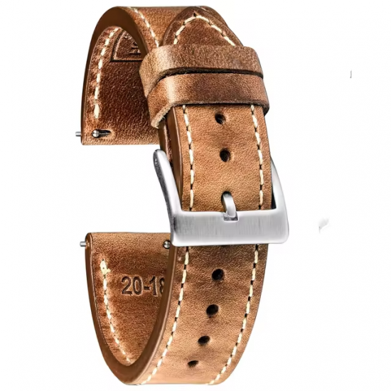 MP2L Horween Leather Band Stitch エイジングブラウン／ホワイトステッチ（ステンレススチールラグ）