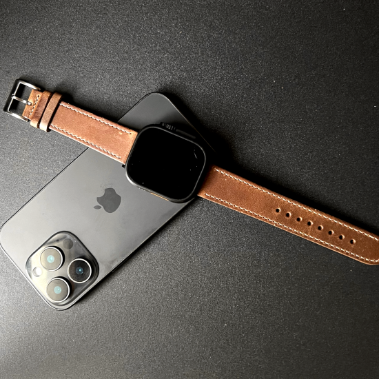 MP2L Horween Leather Band Stitch エイジングブラウン／ホワイトステッチ（ステンレススチールラグ）