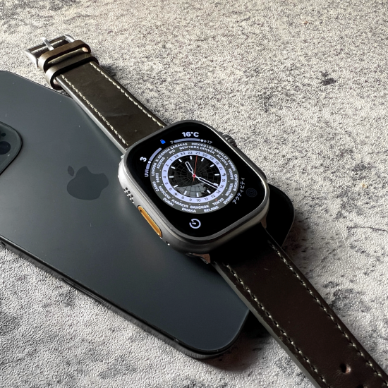 MP2L Horween Leather Band Stitch チョコレートブラウン／ホワイトステッチ（ステンレススチールラグ）