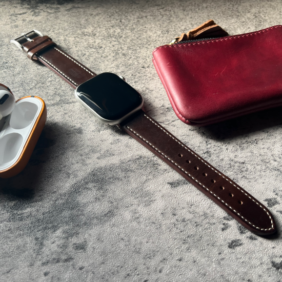 MP2L Horween Leather Band Stitch チョコレートブラウン／ホワイトステッチ（ステンレススチールラグ）