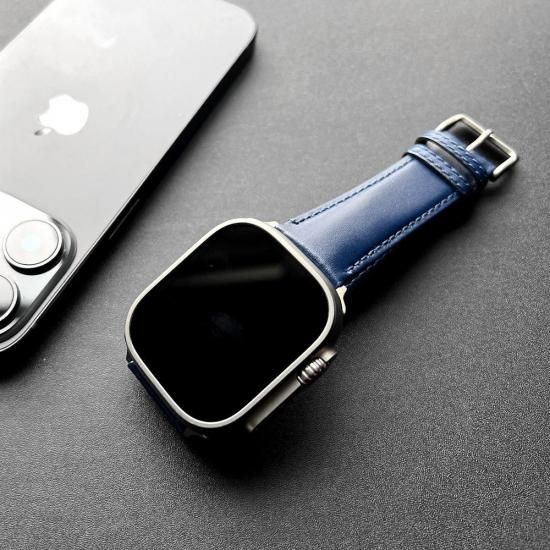 MinZ Scotchgard Leather Apple Watch Band Smooth leather ブルー 49mm/46mm