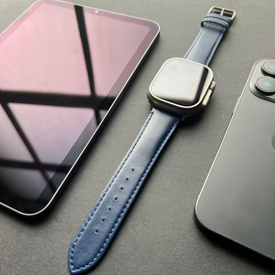 MinZ Scotchgard Leather Apple Watch Band Smooth leather ブルー 49mm/46mm