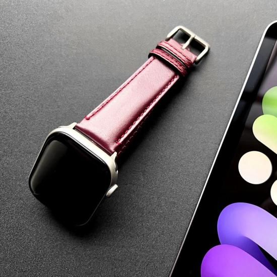 MinZ Scotchgard Leather Apple Watch Band Smooth leather バーガンディ 49mm/46mm