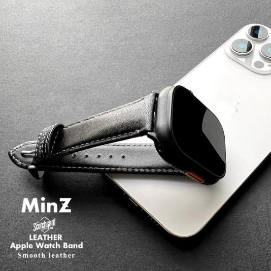 MinZ Scotchgard Leather Apple Watch Band Smooth leather ブラック 42mm