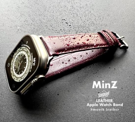 MinZ Scotchgard Leather Apple Watch Band Smooth leather バーガンディ 42mm
