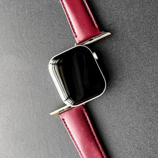 MinZ Scotchgard Leather Apple Watch Band Smooth leather バーガンディ 42mm