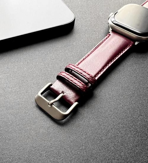 MinZ Scotchgard Leather Apple Watch Band Smooth leather バーガンディ 42mm