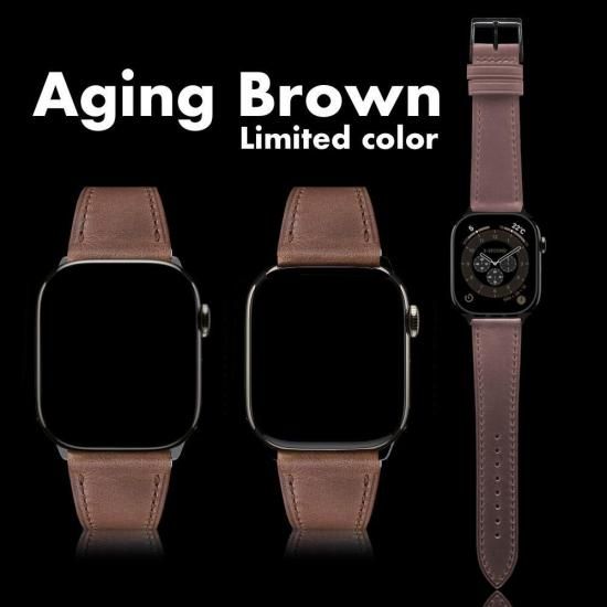 MinZ Horween Leather Band stitch エイジングブラウン（シルバー金具）