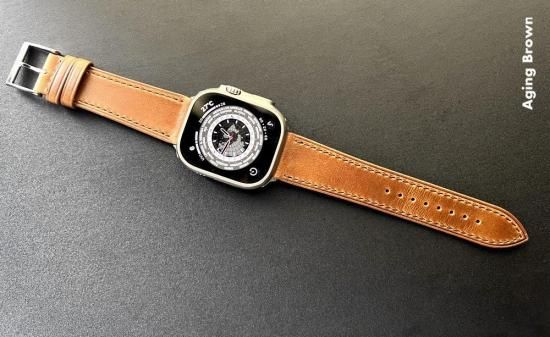 MinZ Horween Leather Band stitch エイジングブラウン（シルバー金具）