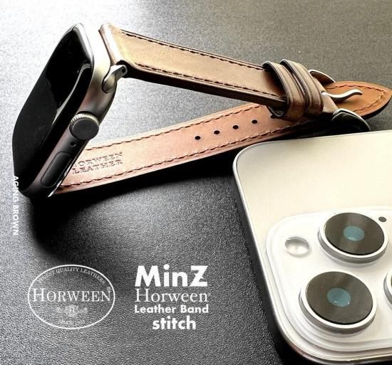 MinZ Horween Leather Band stitch エイジングブラウン（シルバー金具）