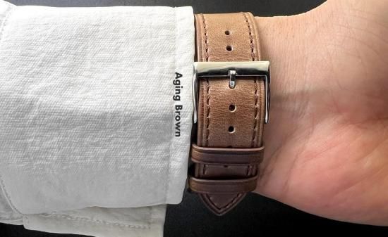 MinZ Horween Leather Band stitch エイジングブラウン（ブラック金具）