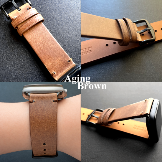 MinZ Horween Leather Band エイジングブラウンレザー（ブラック金具）