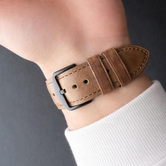 MinZ Horween Leather Band Trad エイジングブラウンレザー（ブラック金具）