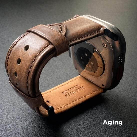 MinZ Horween Leather Band Trad エイジングブラウンレザー（ブラック金具）