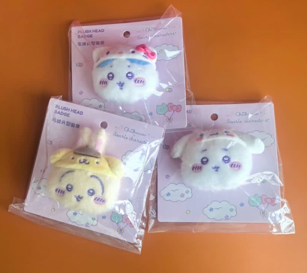 【海外限定】 サンリオxちいかわコラボ ぬいぐるみバッジ3種 miniso