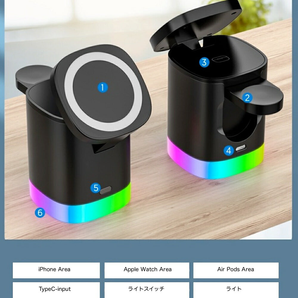 MagSafe対応ワイヤレス充電器iPhone13ProMaxminiAppleWatch&AirPods3in1急速充電照明付きマグネット充電器快速充電器スマホ用充電スタンド15Wスマホ用充電スタンドiPhone12ProMaxmini急速充電Qi
