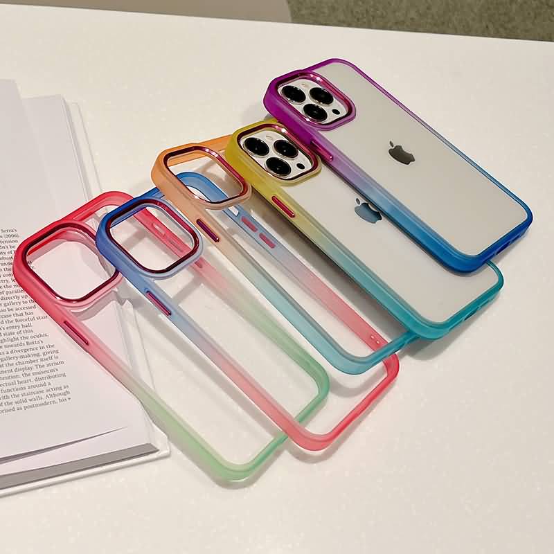 iPhone 15 シリーズ対応 レインボフレームがかわいい透明バックプレート耐衝撃ハイブリッドケース TPUフレーム+PCバックプレート ワイヤレス充電対応