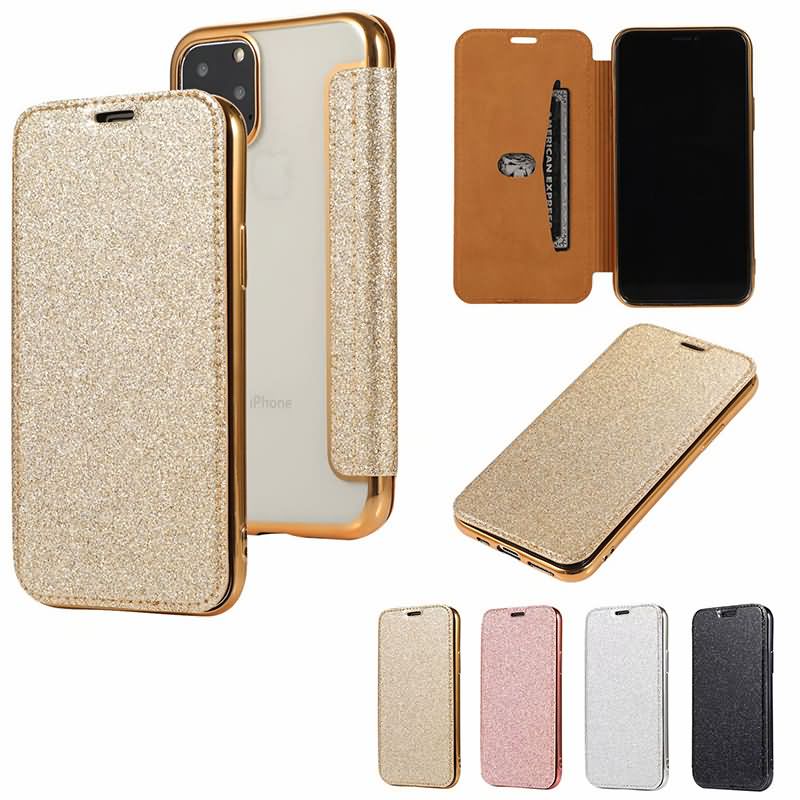 iPhone11・iPhoneSE2020対応フチがキラキラ定番透明TPUソフトケース手帳型タイプ手帳ケースダイアリーケースクリアケースQi対応