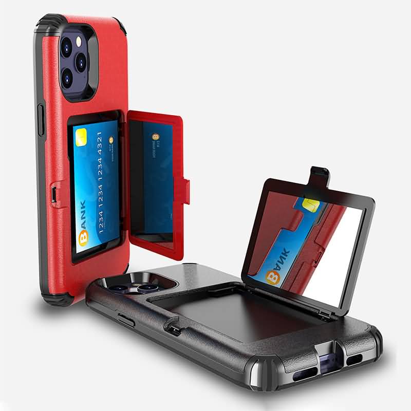 iPhone12ProMaxmini耐衝撃肉厚ケースポリカーボネート&TPUハイブリッドケースカードホルダー付き内部にはミラー搭載スタンドとして利用可能iPhone11ProMax7/8/SE2スマホケース全8色