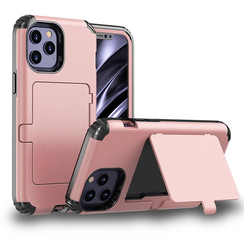 iPhone12ProMaxmini耐衝撃肉厚ケースポリカーボネート&TPUハイブリッドケースカードホルダー付き内部にはミラー搭載スタンドとして利用可能iPhone11ProMax7/8/SE2スマホケース全8色