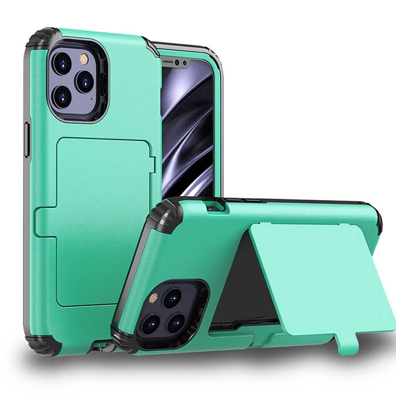 iPhone12ProMaxmini耐衝撃肉厚ケースポリカーボネート&TPUハイブリッドケースカードホルダー付き内部にはミラー搭載スタンドとして利用可能iPhone11ProMax7/8/SE2スマホケース全8色