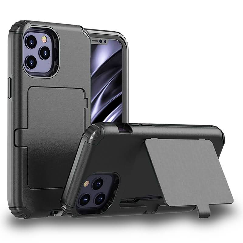 iPhone12ProMaxmini耐衝撃肉厚ケースポリカーボネート&TPUハイブリッドケースカードホルダー付き内部にはミラー搭載スタンドとして利用可能iPhone11ProMax7/8/SE2スマホケース全8色