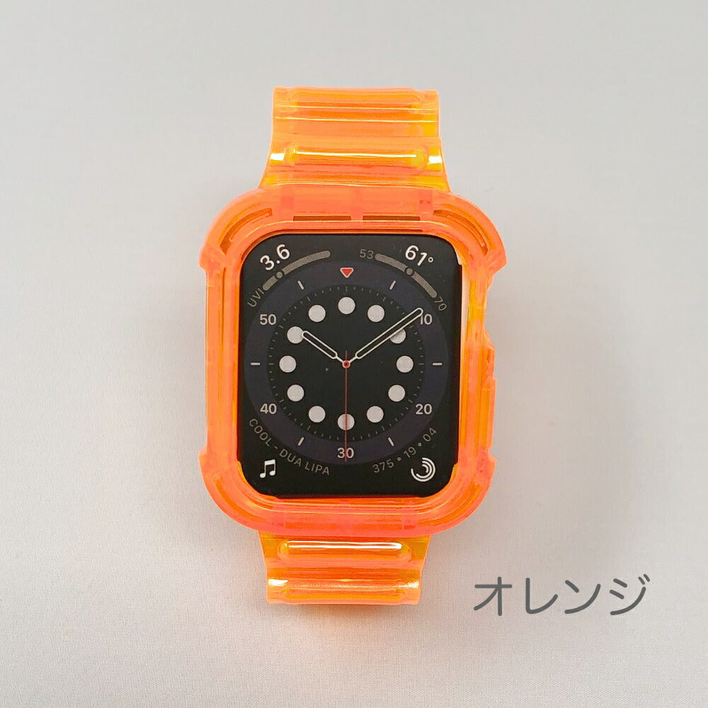 Apple watch レザーバンド 42,44,45mm用 オレンジ シングル - 時計