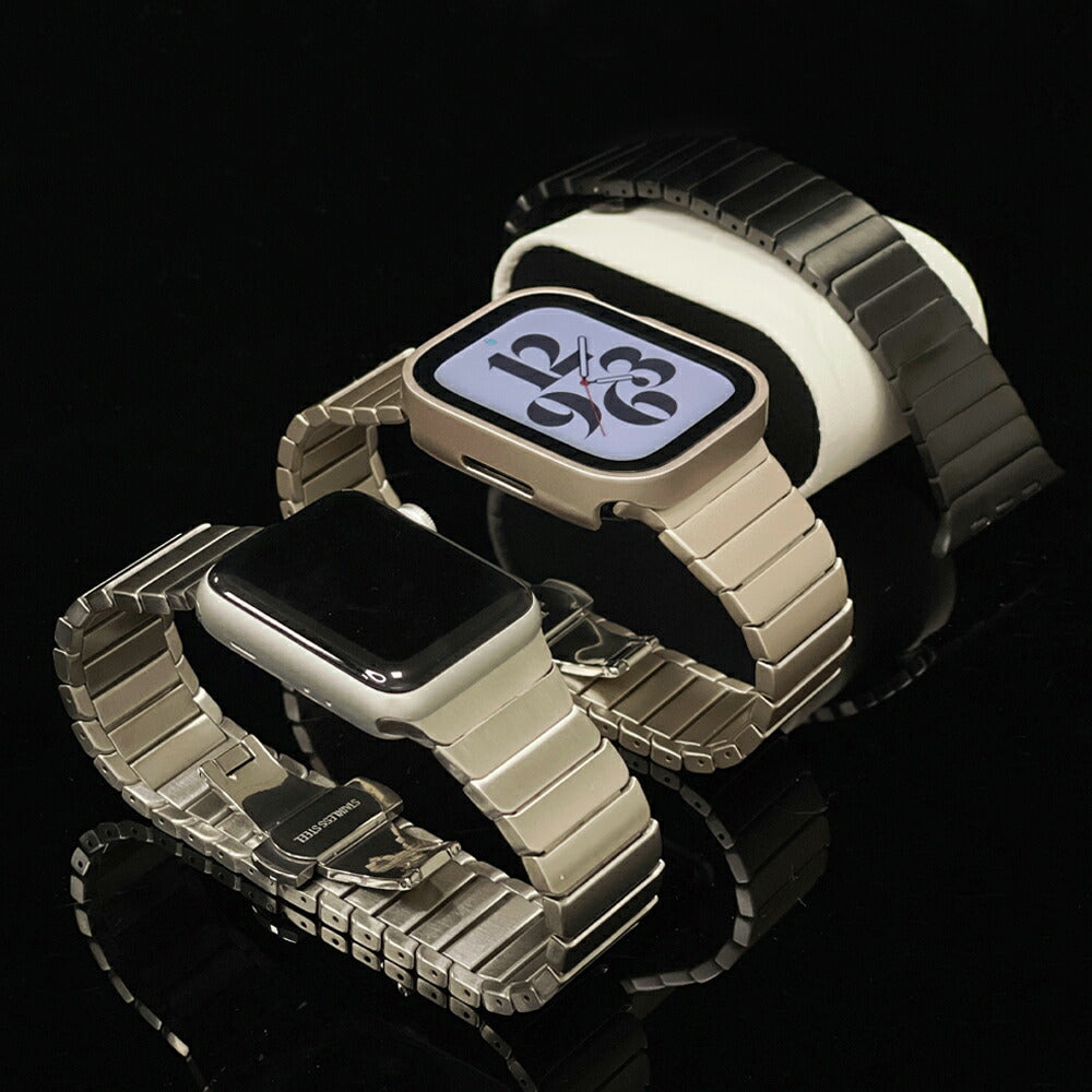 Apple Watch 各機種対応 蛇腹スタイルステンレススティールバンド TPUプロテクトカバー付属 38mm 40mm 41mm 42mm  44mm 45mm 49mmアップルウォッチ バンド