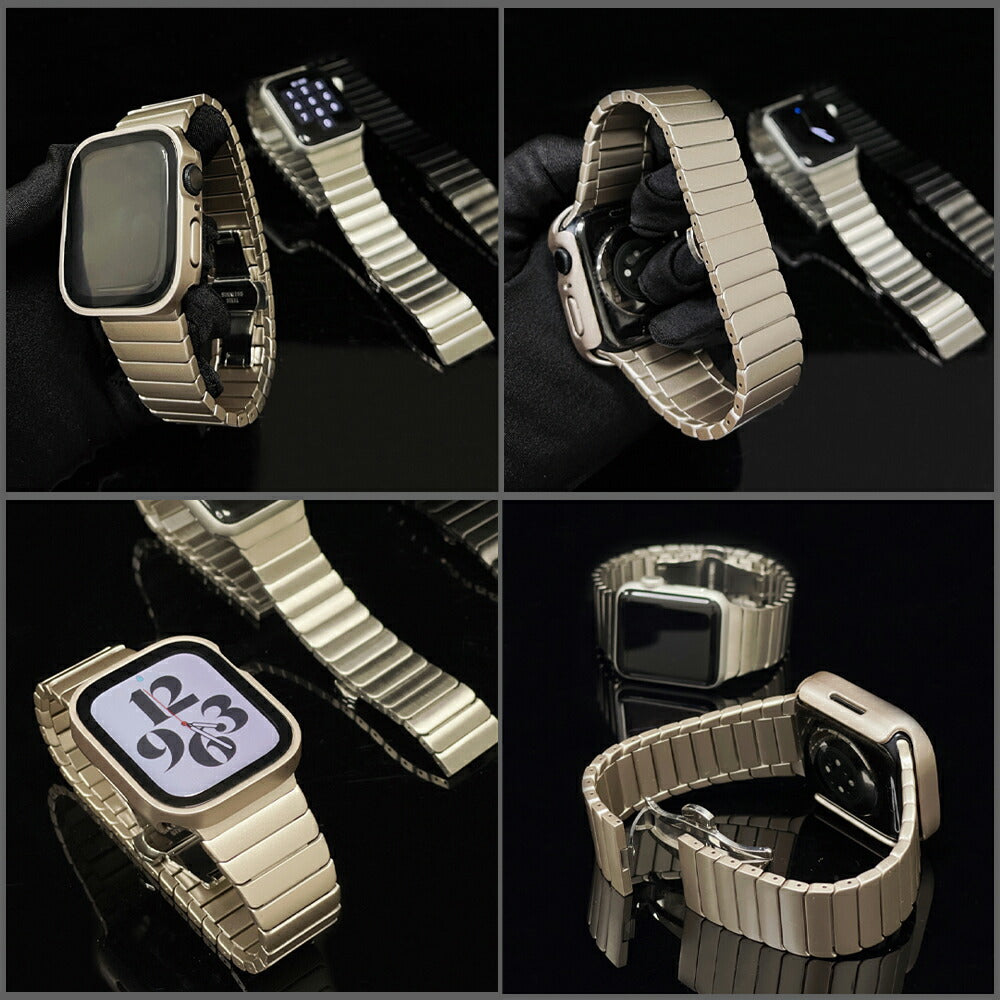 Apple Watch 各機種対応 蛇腹スタイルステンレススティールバンド TPUプロテクトカバー付属 38mm 40mm 41mm 42mm  44mm 45mm 49mmアップルウォッチ バンド